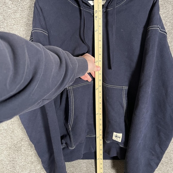 Stussy Hoodie Mens Large Navy Blue Full Zip Fleece Workgear Portugal Sweatshirt - Picture 3 of 9